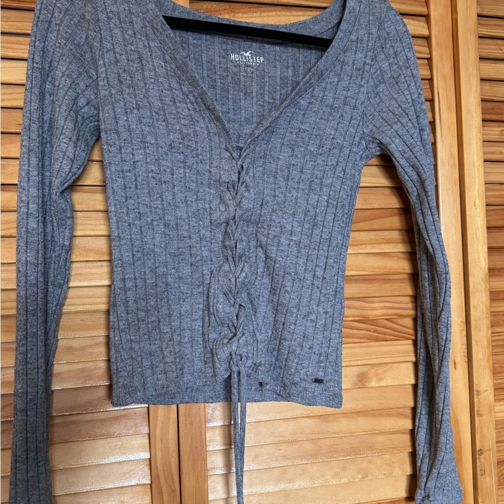 Hollister Gray Ribbed Knit Sweater